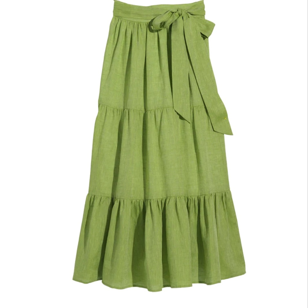 Danielle Fichera Vivian Linen Maxi Skirt Chartreuse Lime Green
